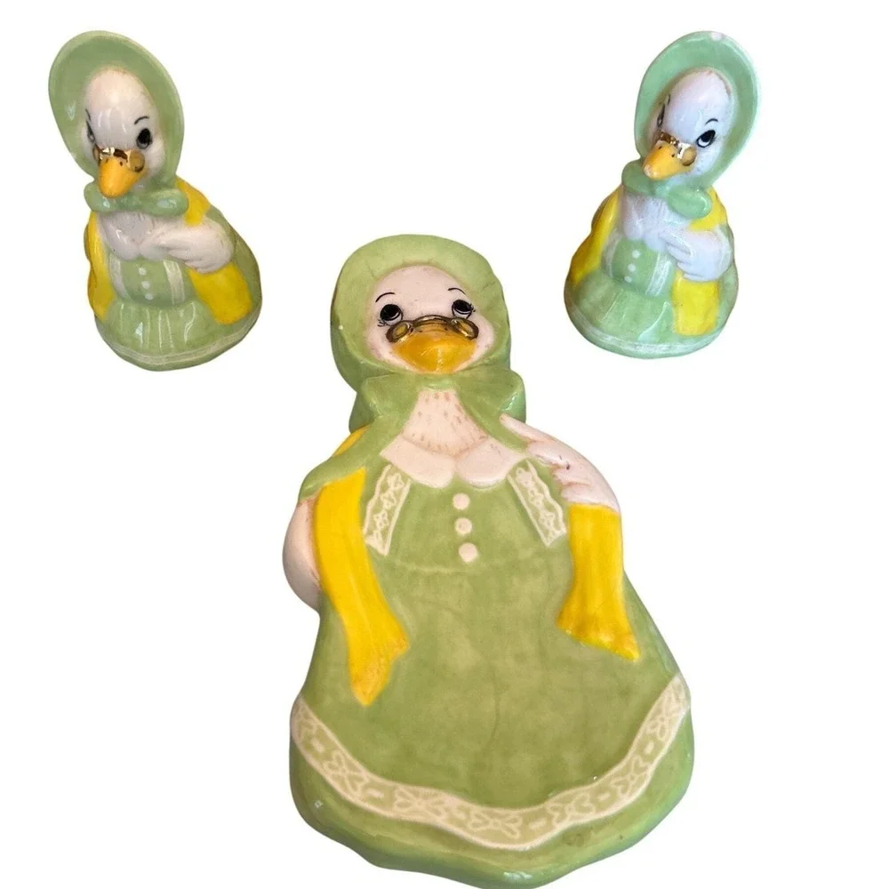 Vintage Scioto‎ Ceramic Duck Goose Spoon Rest Salt Pepper Shakers Hand Painted